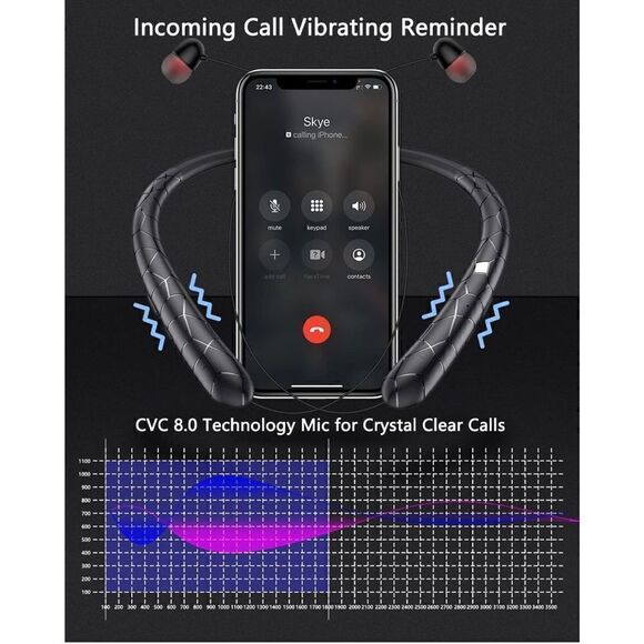 Neckband Bluetooth Headphones Stereo Earbuds, Black - Picture 5 of 7